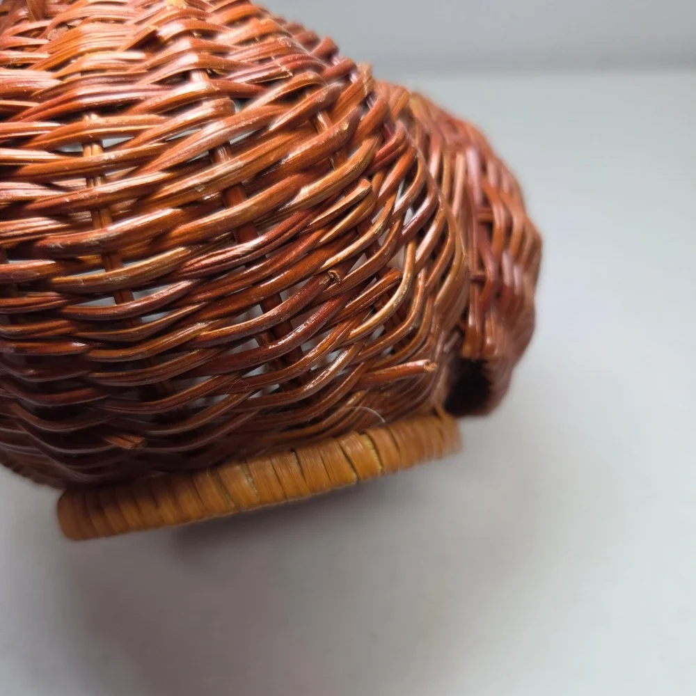 Vintage Turkey‎ Wicker Basket Thanksgiving Fall Harvest Decor Brown Rattan